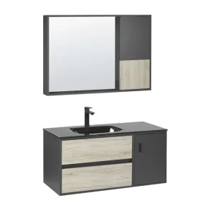 Mueble de baño con espejo madera clara/negro 100 cm TERUEL