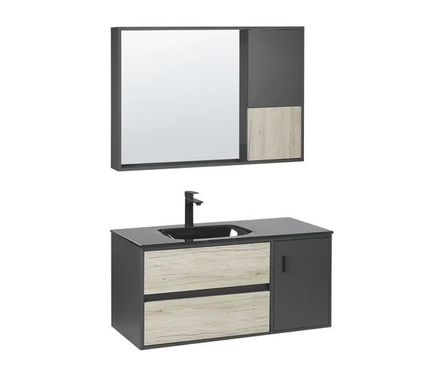Mueble de baño con espejo madera clara/negro 100 cm TERUEL
