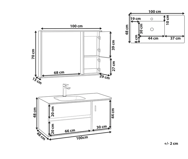 Mueble de baño con espejo madera clara/negro 100 cm TERUEL