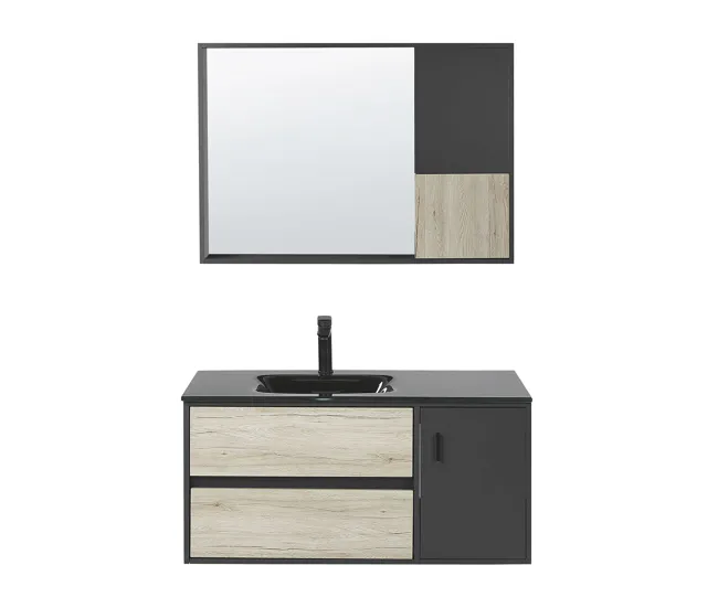 Mueble de baño con espejo madera clara/negro 100 cm TERUEL