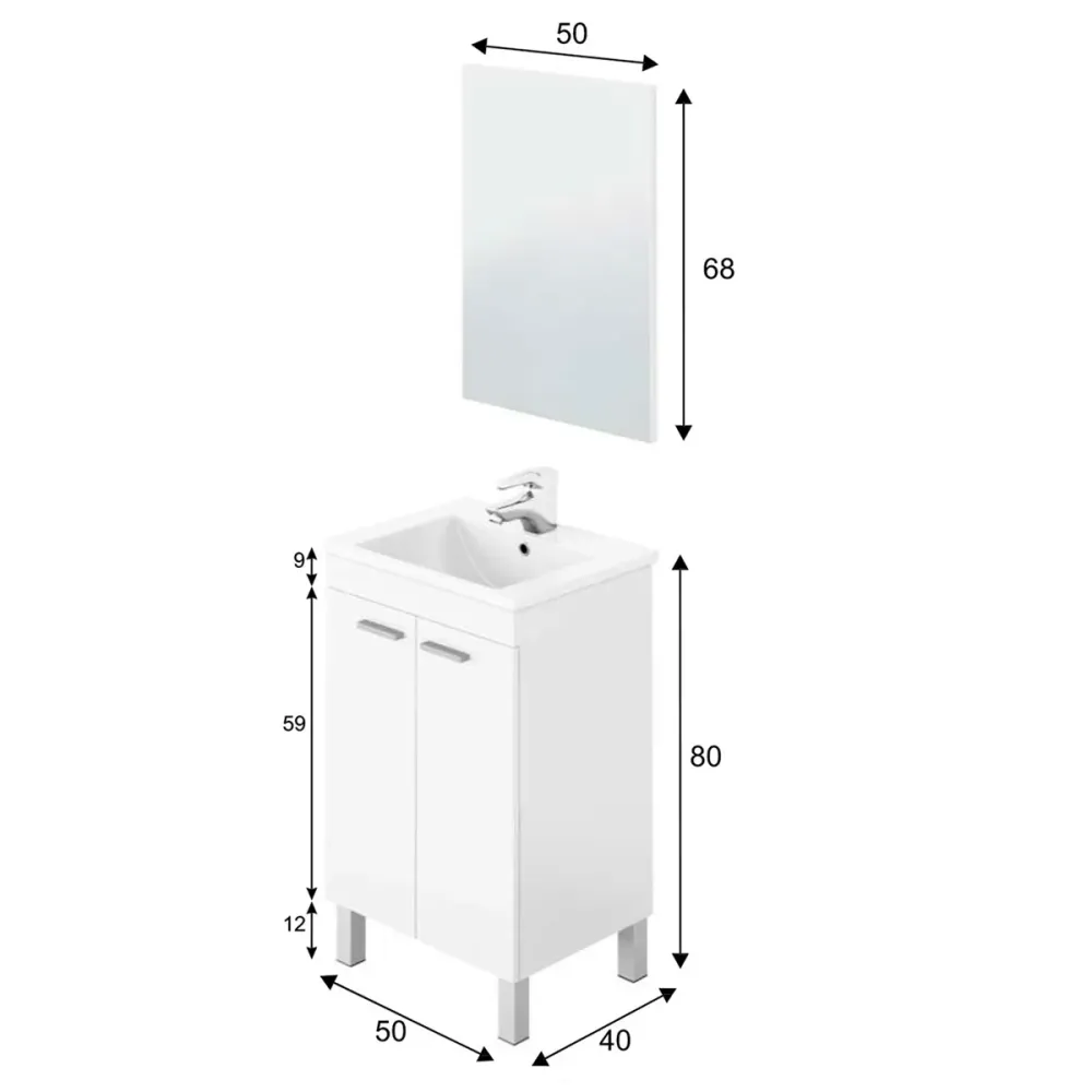 Mueble de baño Koncept 2 puertas + espejo blanco 80x50x40 cm