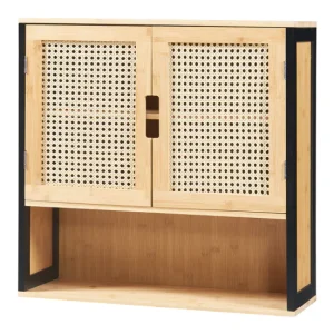 Mueble de baño de pared Tervola 60x60x20 cm - Negro/Bambú