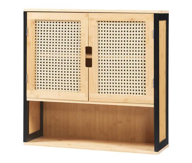 Mueble de baño de pared Tervola 60x60x20 cm - Negro/Bambú