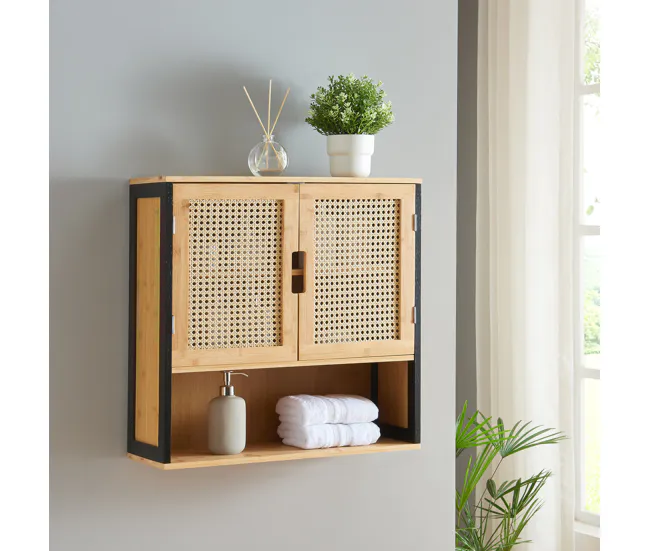 Mueble de baño de pared Tervola 60x60x20 cm - Negro/Bambú