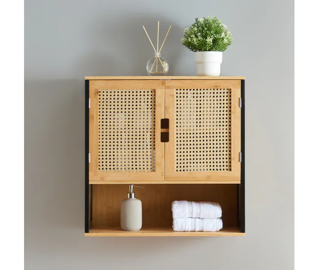 Mueble de baño de pared Tervola 60x60x20 cm - Negro/Bambú