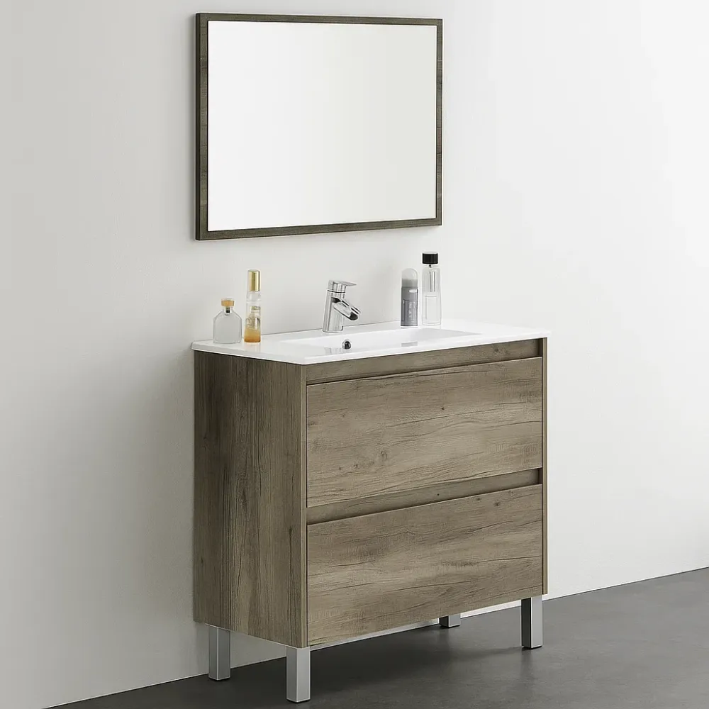Mueble de baño Shibumi en melamínico 2 cajones espejo y lavabo Set de 4 Piezas