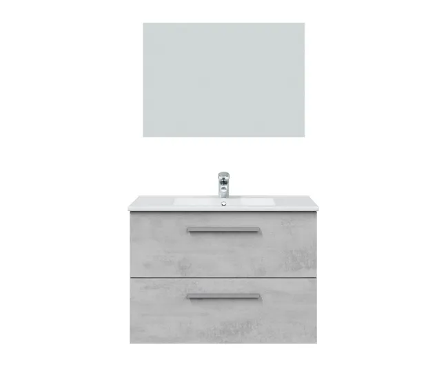 Mueble baño suspendido Axel 2 cajones, espejo y lavabo, Cemento