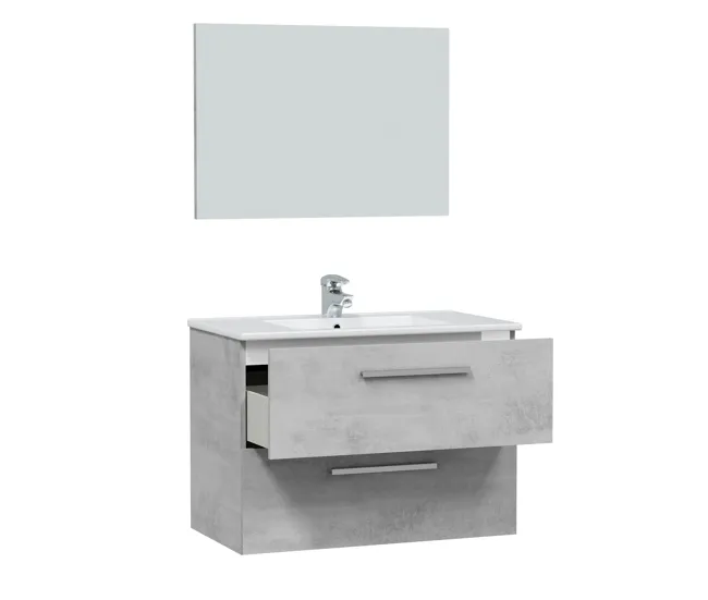 Mueble baño suspendido Axel 2 cajones, espejo y lavabo, Cemento