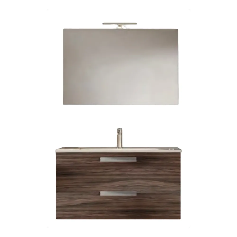Mueble de baño suspendido con base, lavabo y espejo con Led modelo Clara 105 - Olmo Caffé Acero Cromado