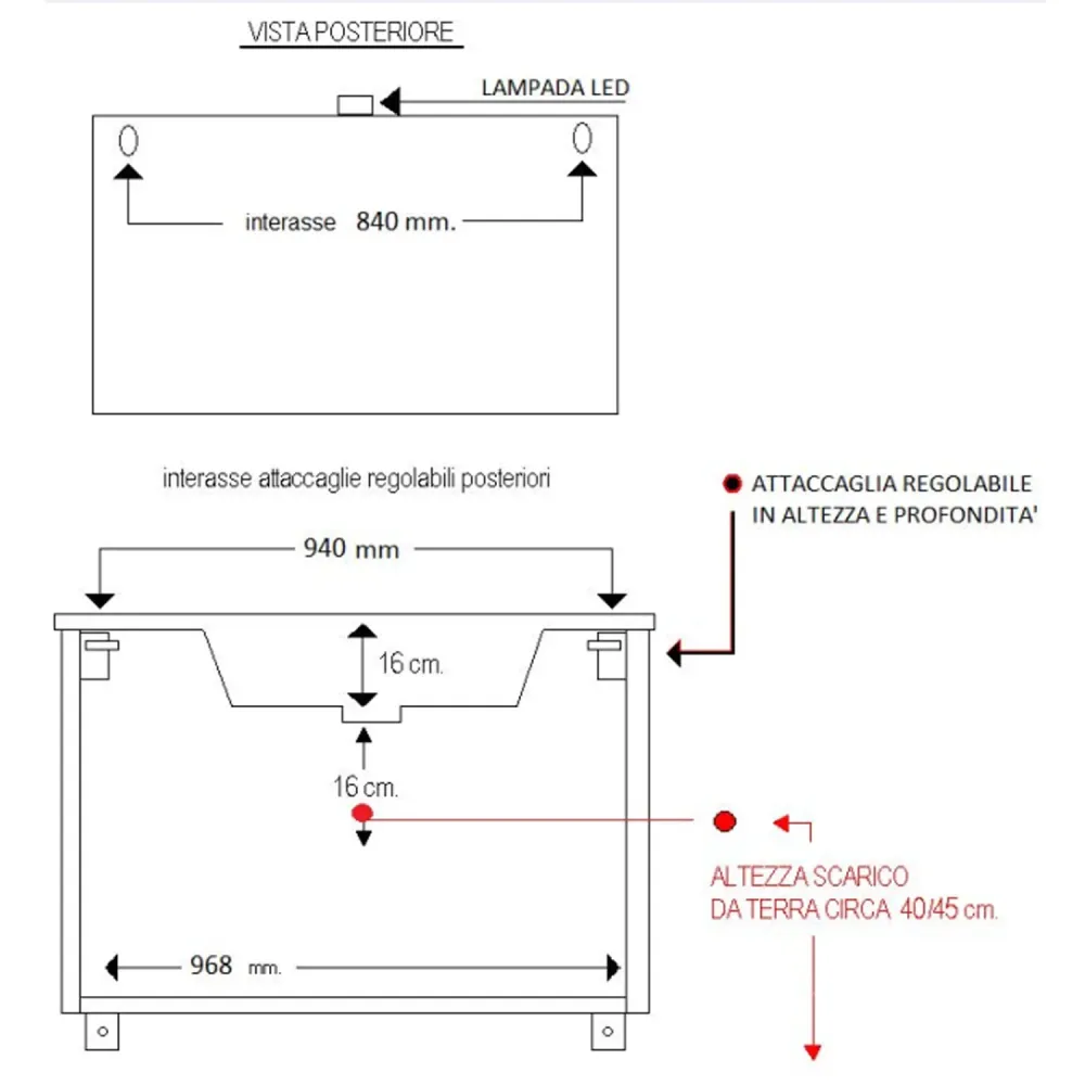 Mueble de baño suspendido con base, lavabo y espejo con Led modelo Clara 105 - Olmo Caffé Acero Cromado