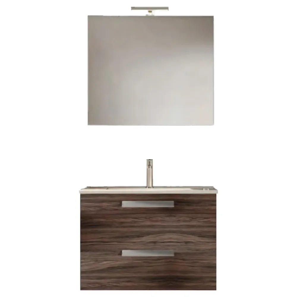Mueble de baño suspendido con base, lavabo y espejo con Led modelo Clara 85 - Olmo Caffé Acero Cromado