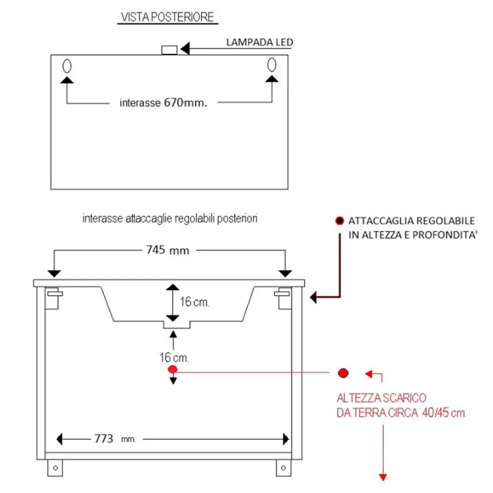 Mueble de baño suspendido con base, lavabo y espejo con Led modelo Elisa 85 - Olmo Caffé Set de 4 Piezas