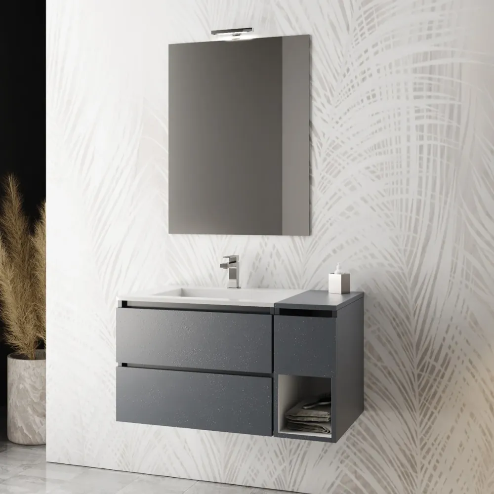 Mueble de baño suspendido con espejo y lavabo modelo Acqua Marina - Gris para Viaje