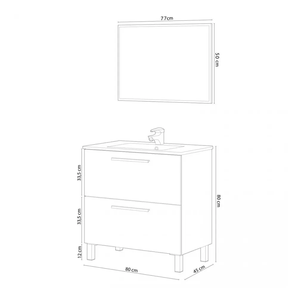 Mueble de lavabo Athena con espejo roble Alaska en Acero Inoxidable