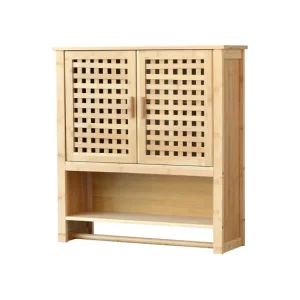 Mueble de pared para baño Borlänge puertas enrejadas bambú 66 x 62 x 20 cm sin aditivos