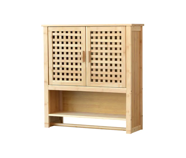 Mueble de pared para baño Borlänge puertas enrejadas bambú 66 x 62 x 20 cm sin aditivos