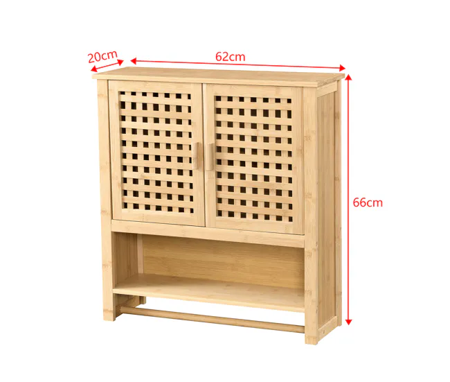 Mueble de pared para baño Borlänge puertas enrejadas bambú 66 x 62 x 20 cm sin aditivos