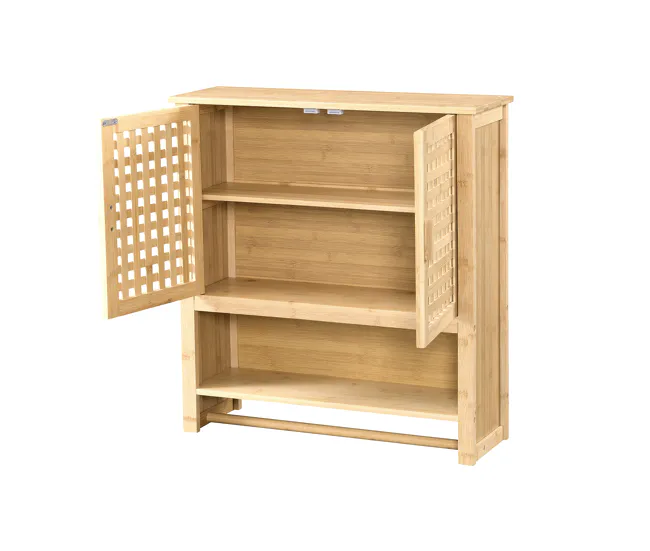 Mueble de pared para baño Borlänge puertas enrejadas bambú 66 x 62 x 20 cm sin aditivos