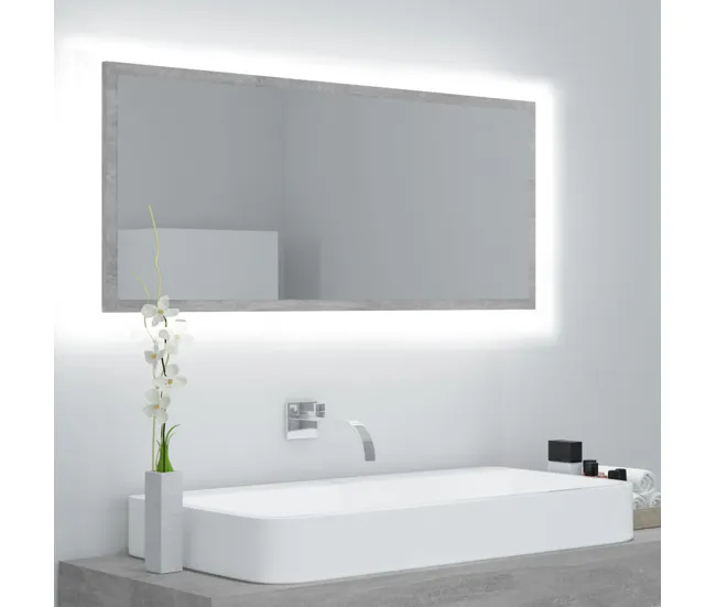 Organizador de Baño vidaXL Espejo de baño LED acrílico gris hormigón 100x8,5x37 cm