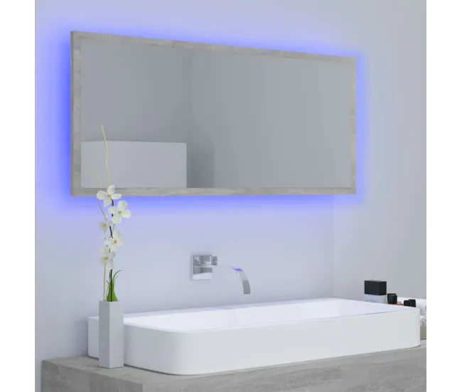 Organizador de Baño vidaXL Espejo de baño LED acrílico gris hormigón 100x8,5x37 cm