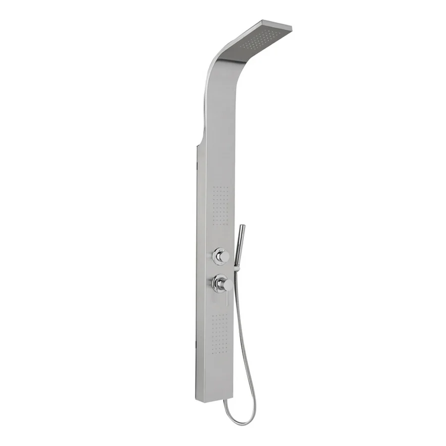 Parete doccia multifunzione modello Loira acciaio inox spazzolato. Con soffione doccia, doccetta e getto orizzontale.