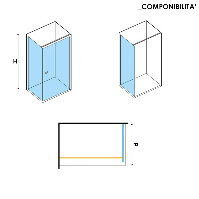 Parete fissa da 90 cm per porta doccia Saloon modello Ermes Cristallo Trasparente 6 mm