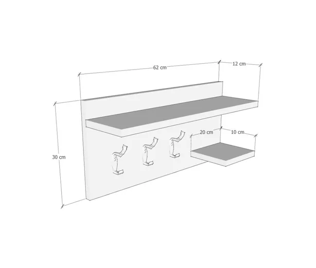 Perchero de pared Ånge 3 ganchos dobles aglomerado 62x12x30cm - Antracita