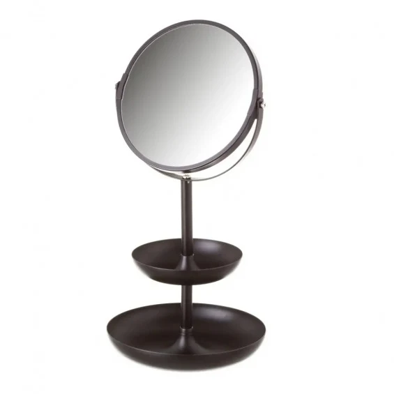 Portarrollos de Toilet Espejo Doble Aumento con 2 Bandejitas Negro 18x18x38,5 cm