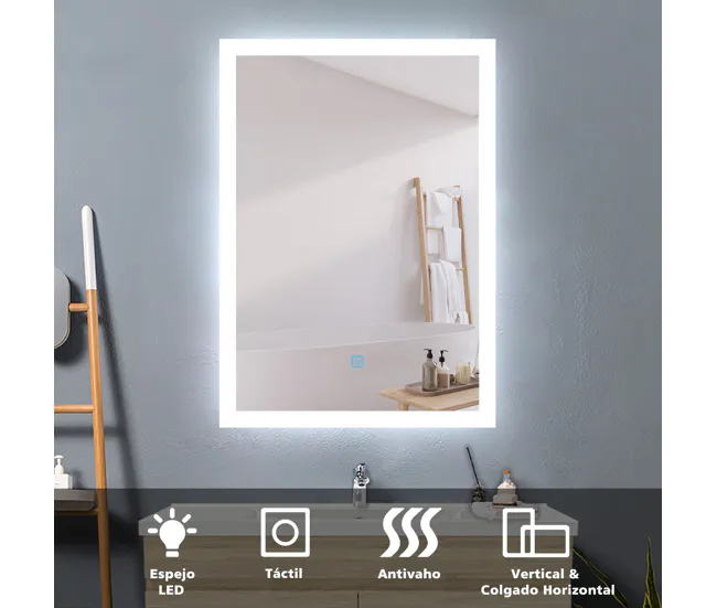 Premium de Lujo Espejo de baño LED 70×50cm + antivaho + interruptor táctil