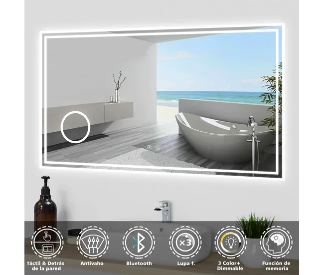 Resistente al Agua Espejo de baño LED 120×70cm + Bluetooth + espejo de aumento + regulable