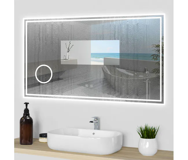 Resistente al Agua Espejo de baño LED 120×70cm + Bluetooth + espejo de aumento + regulable