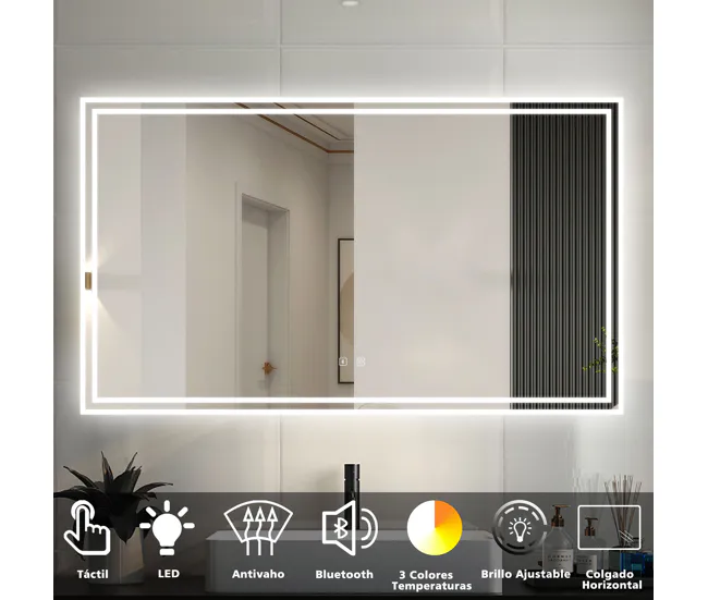 Resistente al Agua Espejo de baño LED 140×80cm+Bluetooth+Antivaho