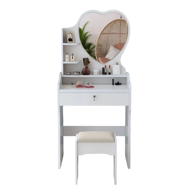 Set de tocador con Espejo de Corazón y Banco