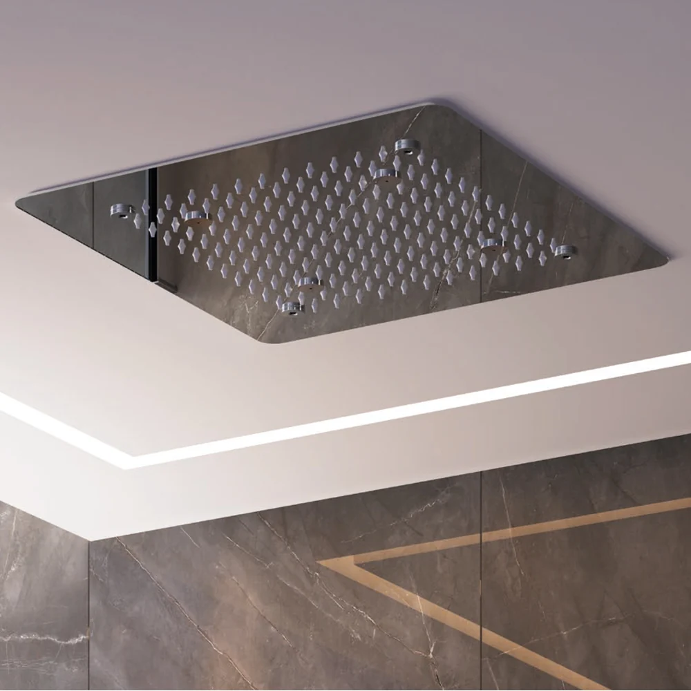 Soffione doccia quadro ad incasso 35x35 cm 2 vie acciaio inox 304 lucidato specchio