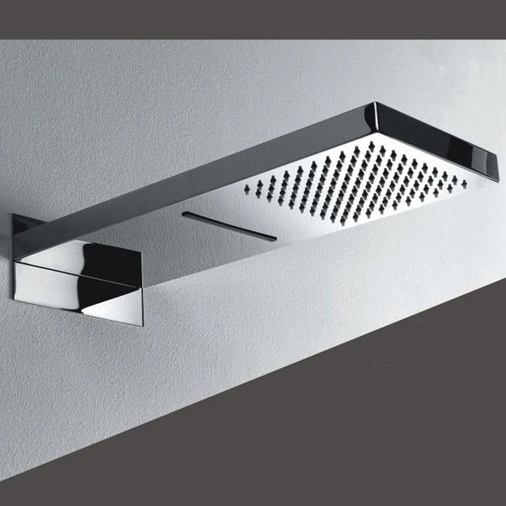 Soffione de ducha de pared cascada y lluvia 500x200 mm acero inoxidable doble chorro