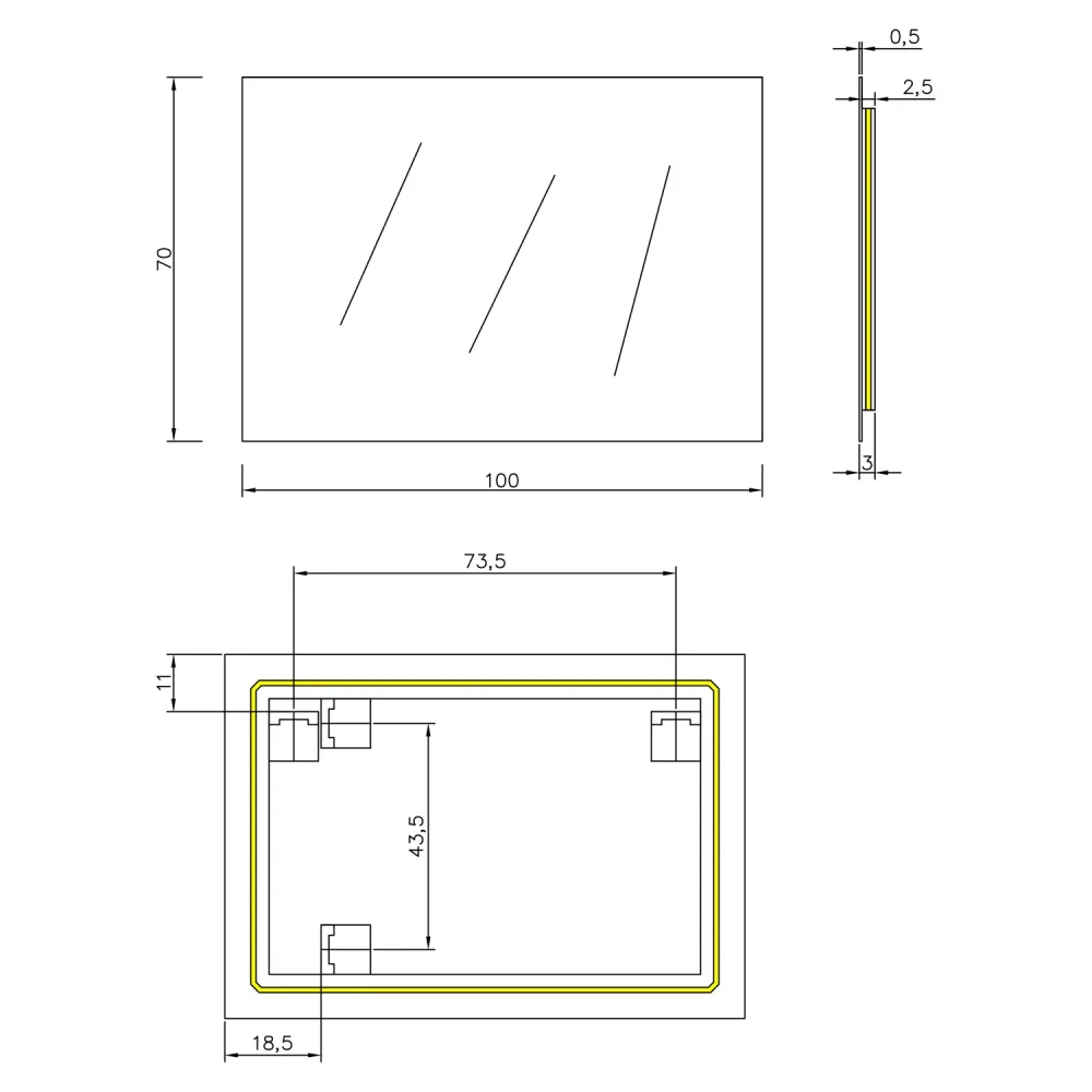 Specchio da bagno 100x70 cm modello Perimetrale Ambiente con led Koh-I-Noor
