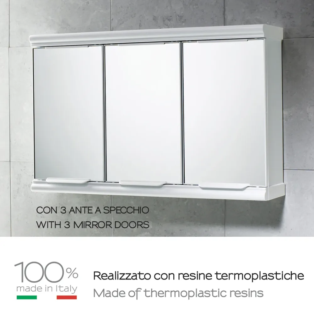 Specchio contenitore con 3 ante e 2 ripiani modello Princess di Gedy - Bianco
