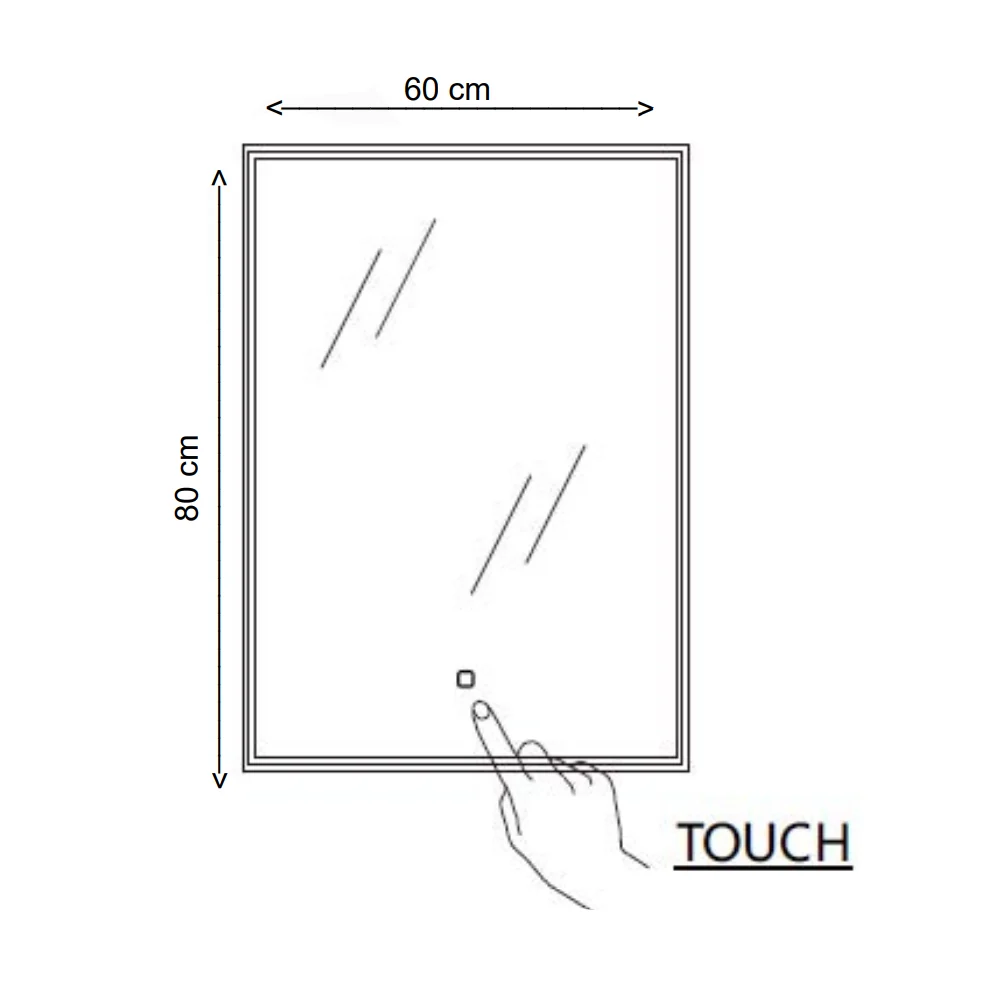 Specchio rettangolare con striscia led integrata accensione touch 60x80h cm
