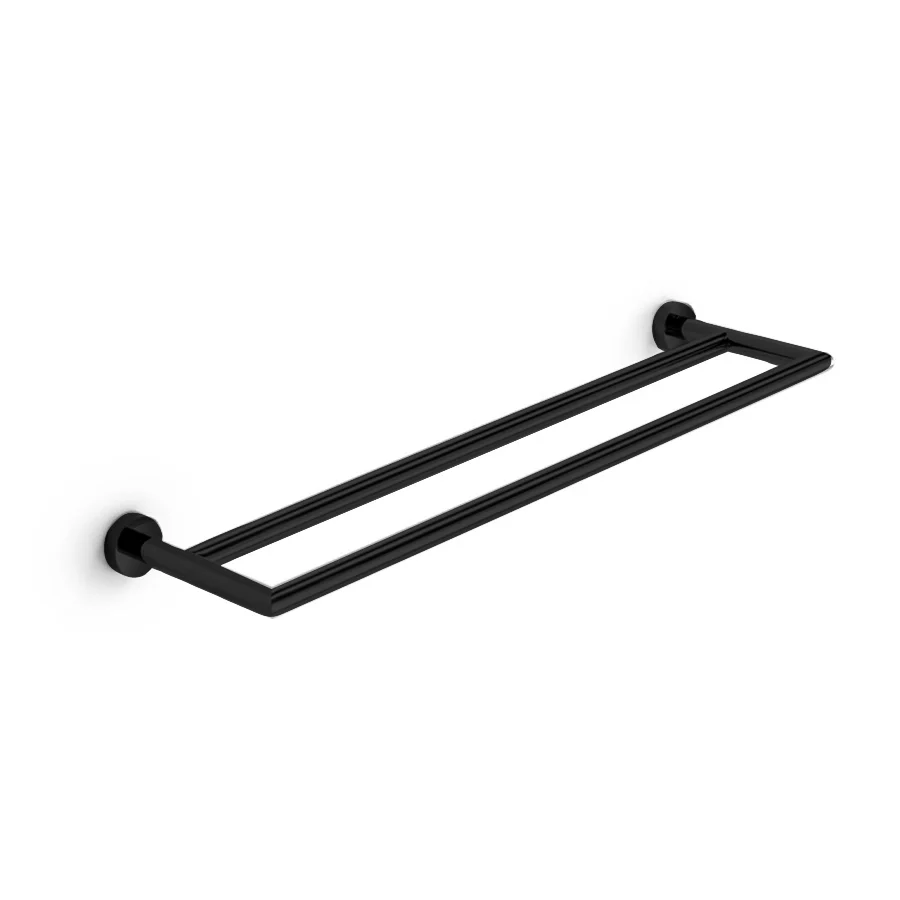Toallero doble de Lineabeta colección Baketo con fijaciones pared en latón pintado negro cm 60
