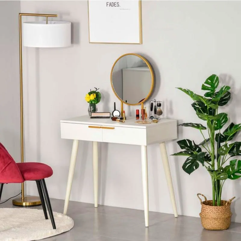 Tocador con espejo Homcom 2 cajones blanco/dorado 123x80x40 cm