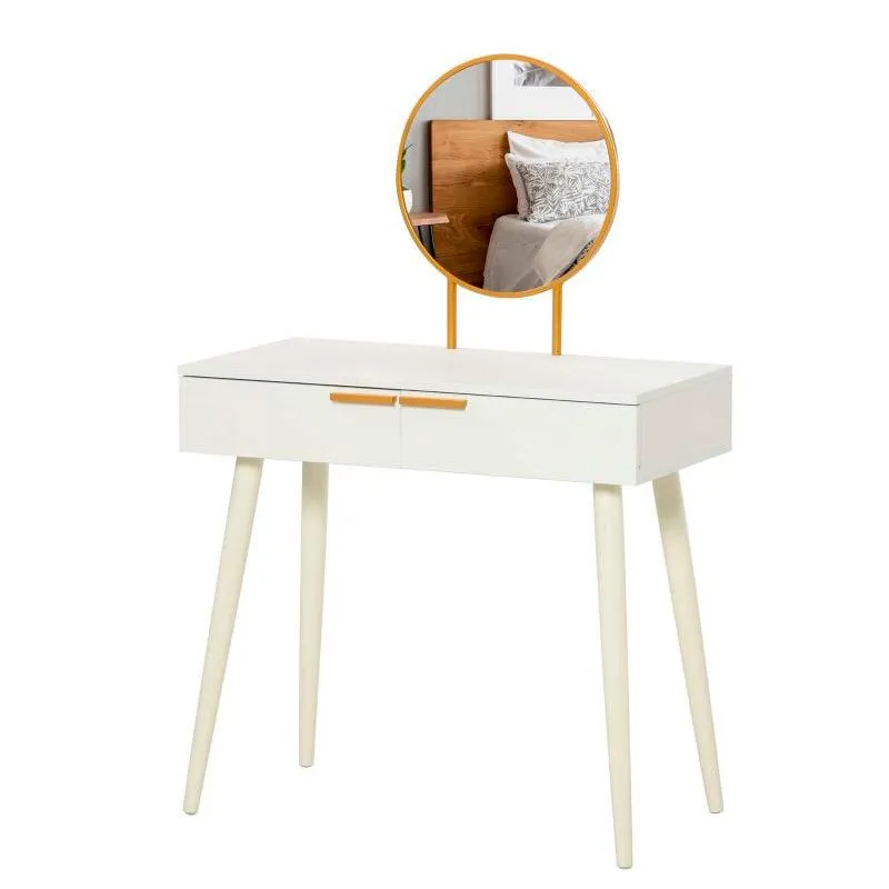 Tocador con espejo Homcom 2 cajones blanco/dorado 123x80x40 cm