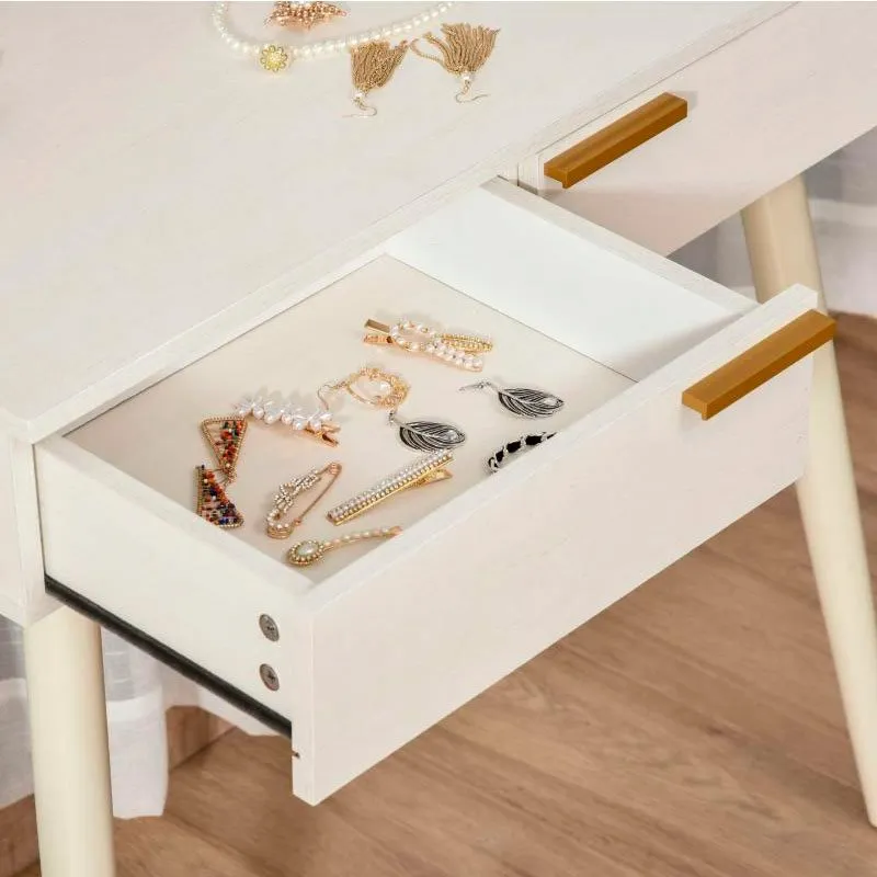 Tocador con espejo Homcom 2 cajones blanco/dorado 123x80x40 cm