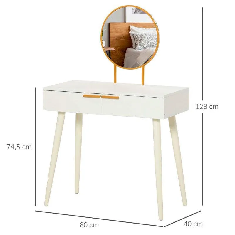 Tocador con espejo Homcom 2 cajones blanco/dorado 123x80x40 cm