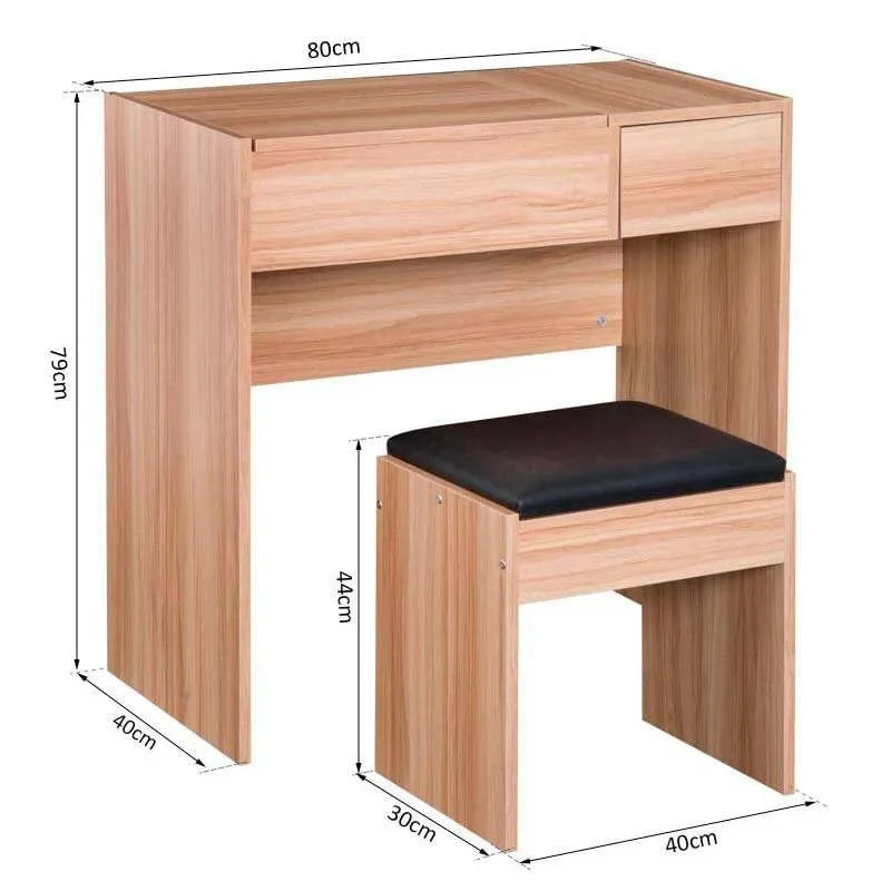 Tocador con taburete Homcom con espejo abatible madera