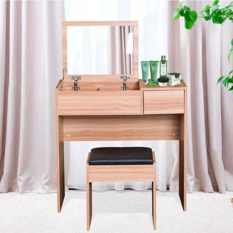 Tocador con taburete Homcom con espejo abatible madera