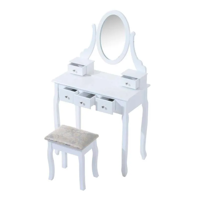 Tocador con taburete Homcom y espejo 360º blanco