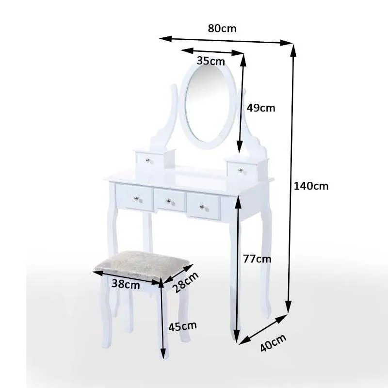 Tocador con taburete Homcom y espejo 360º blanco