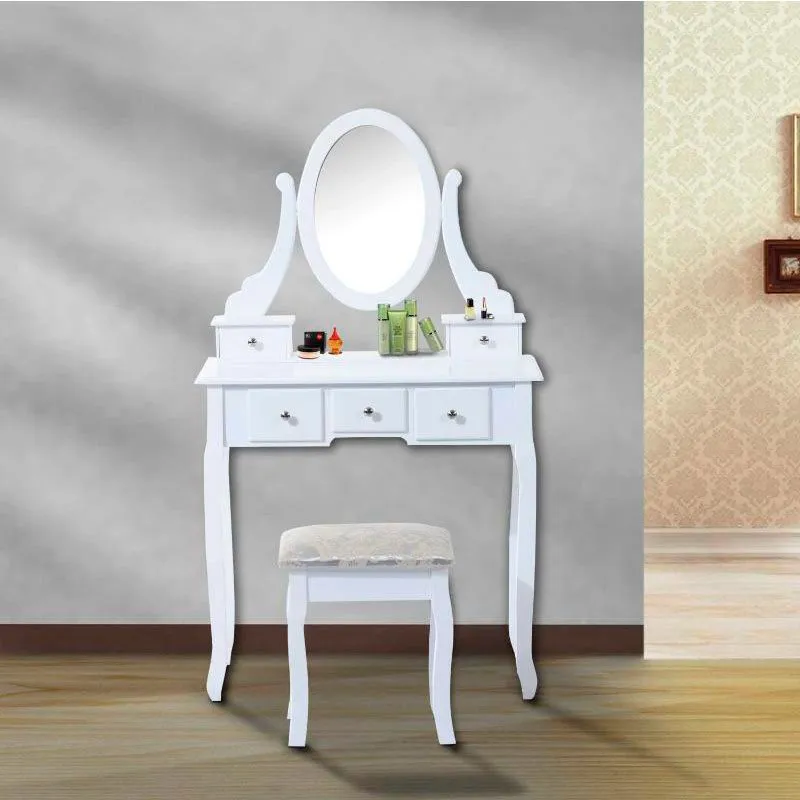 Tocador con taburete Homcom y espejo 360º blanco