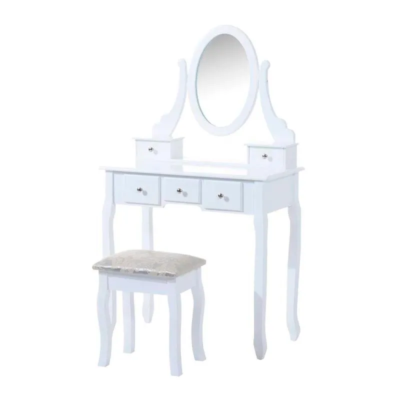Tocador con taburete Homcom y espejo 360º blanco