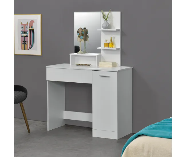 Tocador Krugersdorp Mesa de Maquillaje con Espejo aglomerado 138 x 90 x 38 cm - Blanco